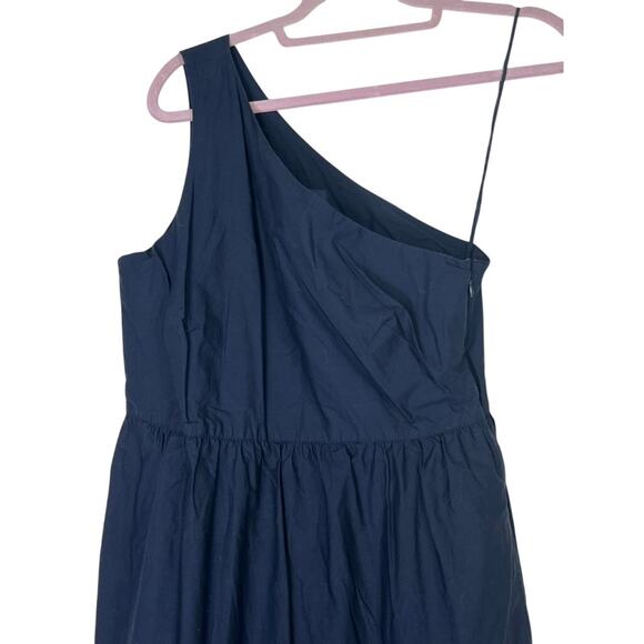 GAP Navy Blue One Shoulder A-line Side Zipper Eyelet Detail Midi Dress Size 6 - Picture 6 of 10